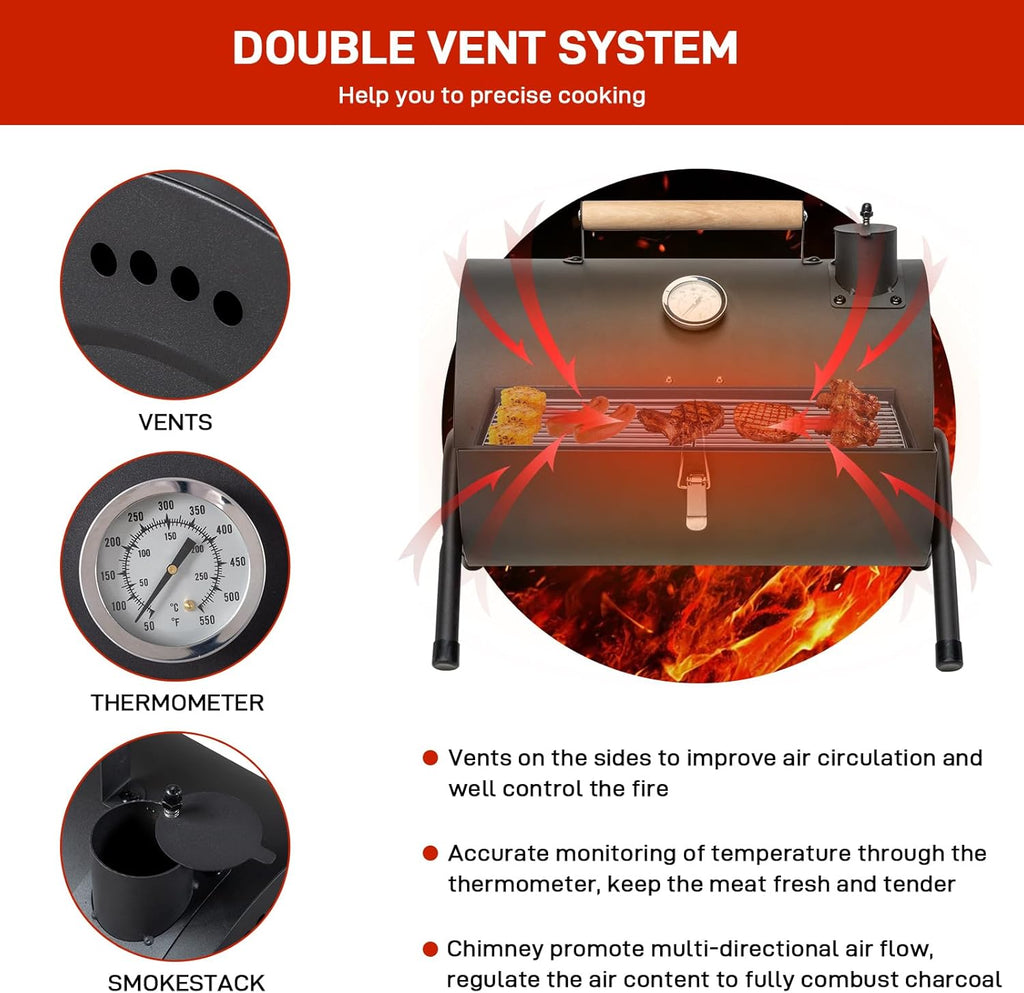 Vasitelan Portable Outdoor Tabletop Charcoal Grill Multi-functional Metal Small BBQ Smoker for Outdoor Hiking Picnic