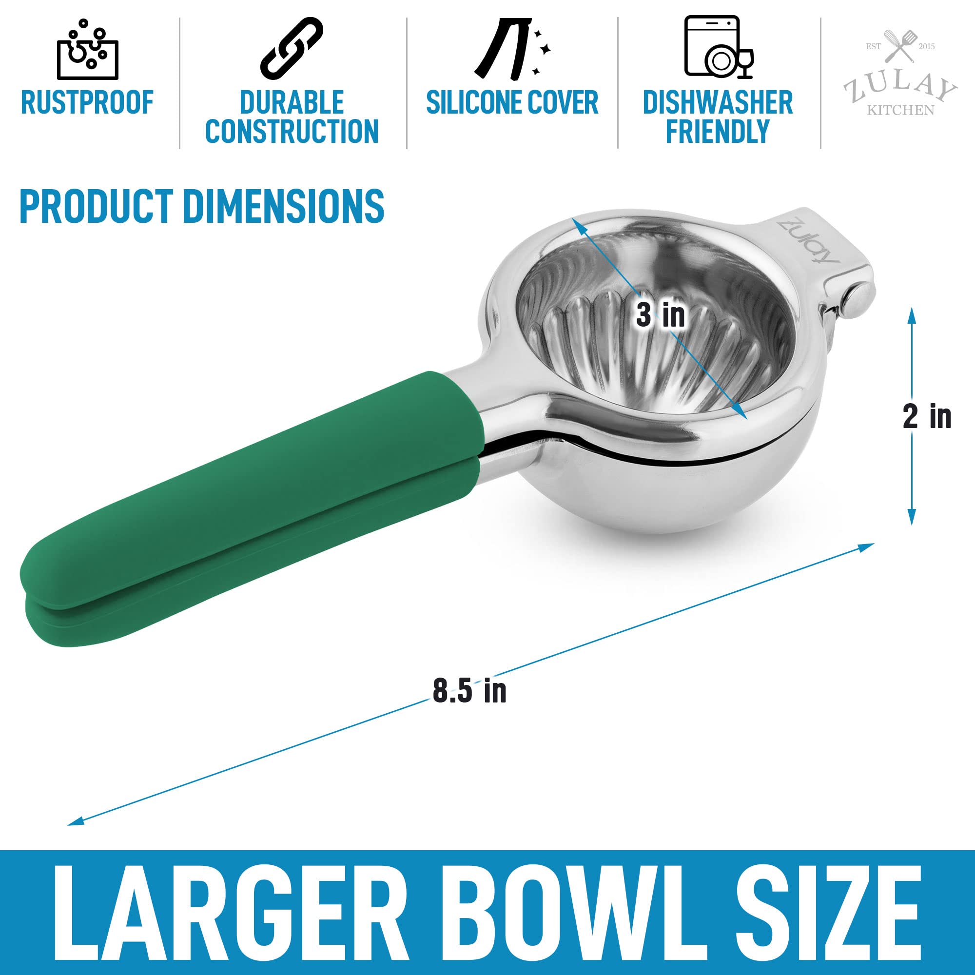 Lemon Squeezer Stainless Steel with Premium Quality Heavy Duty Solid Metal Squeezer Bowl - Large Manual Citrus Press Juicer and Lime Squeezer Stainless Steel - by Zulay Kitchen