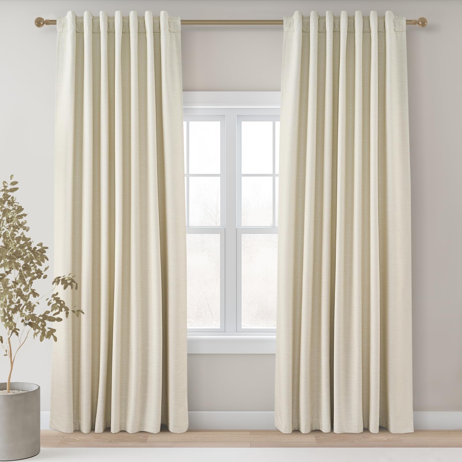 Topfinel Cream Linen Blackout Curtains 84 Inch Long for Bedroom Living Room, Ivory Pinch Pleat Back Tab Full Blackout Drapes Farmhouse Boho Curtains for Window, White Neutral Curtains 52" X 84" 7 FT