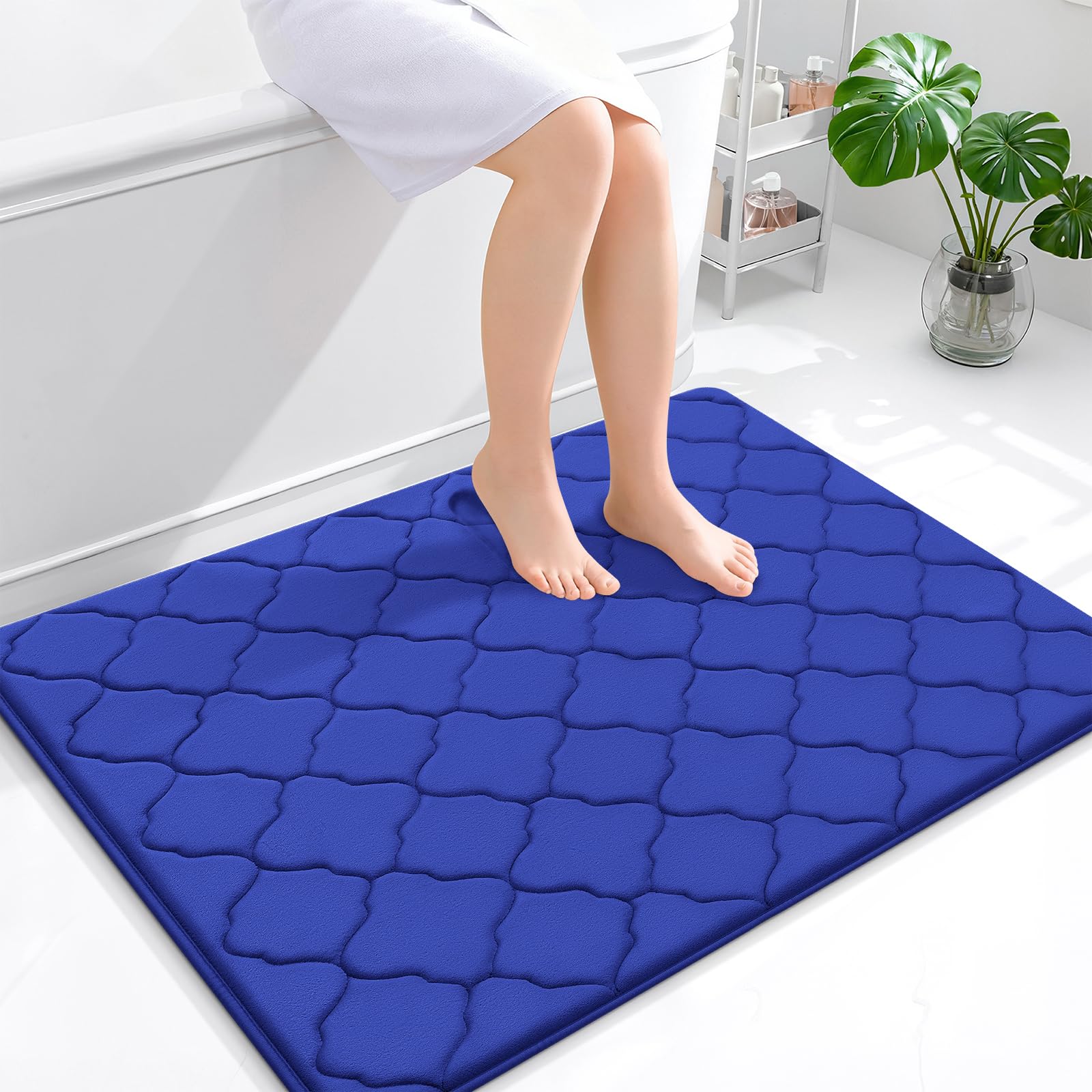 OLANLY Memory Foam Bath Mat Rug 24x16, Ultra Soft and Absorbent Bathroom Rugs, Non-Slip, Comfortable, Machine Washable Bath Carpet for Bathroom Floor, Tub, Shower and Home Decor Accessories, Black