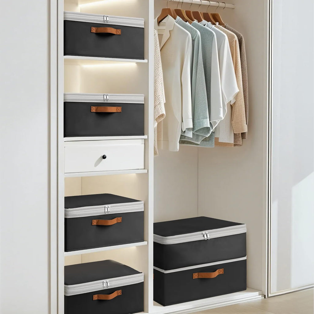 Homsorout Large Closet Storage Bins - Compression Organizer Bins, Stackable Closet Organizer, Expandable Under Bed Storage Containers for Clothes, Towels, Sheet, 2 Pack, Beige
