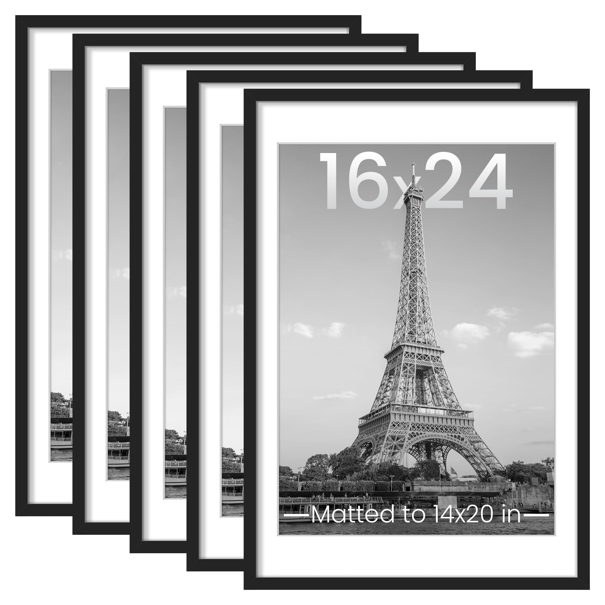 upsimples 8x10 Picture Frame Set of 5, Display Pictures 5x7 with Mat or 8 x 10 Without, Wall Gallery Photo Frames, Black