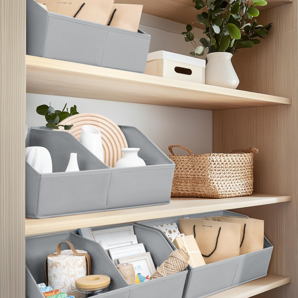 Homsorout Closet Organizers and Storage Bins - 8 Pack Collapsible Divided Trapezoidal Cube Storage Bins Baskets with Orange Handle for Organizing Clothes Blankets, Toys, Books, Towels(Beige)