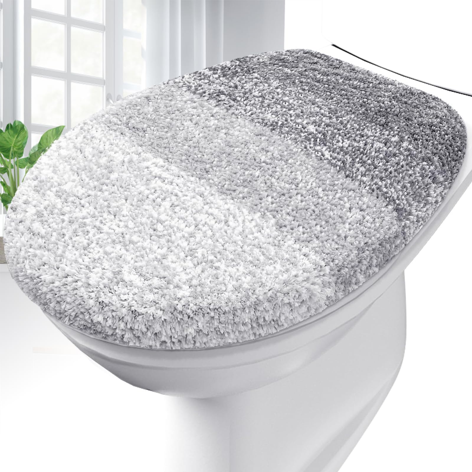 OLANLY Soft Microfiber Bathroom Toilet Lid Cover, Machine Washable Seat Covers, 17.5x15, Stays in Place Rubber Backing, Fits Most Round, Elongated and Oblong Lids, Accessories Decor, Gray