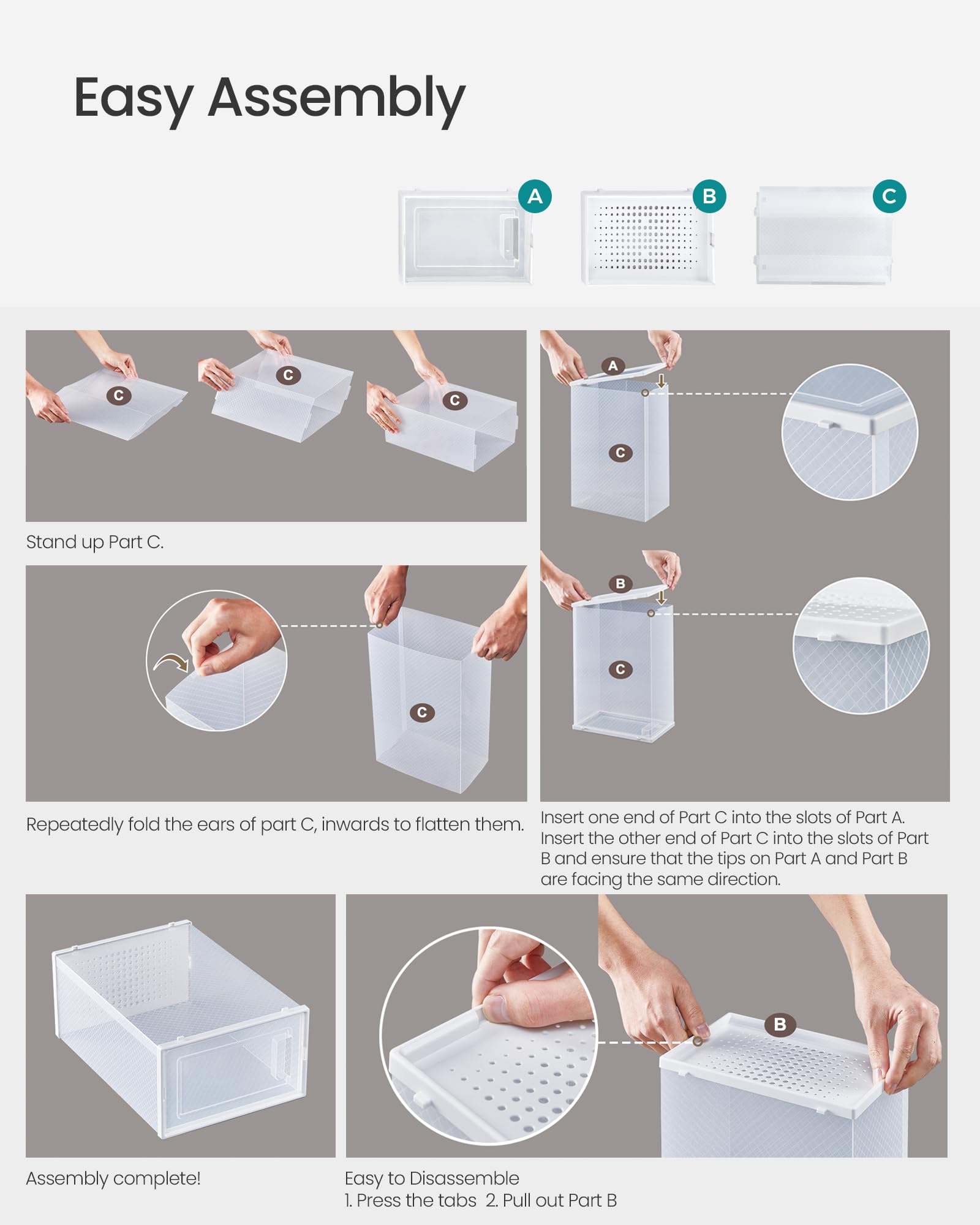SONGMICS Shoe Boxes, Pack of 12 Shoe Storage Organizers, Stackable Clear Plastic Boxes for Closet, Sneakers, 13.1 x 9.1 x 5.6 Inches, Transparent and White ULSP12SWT