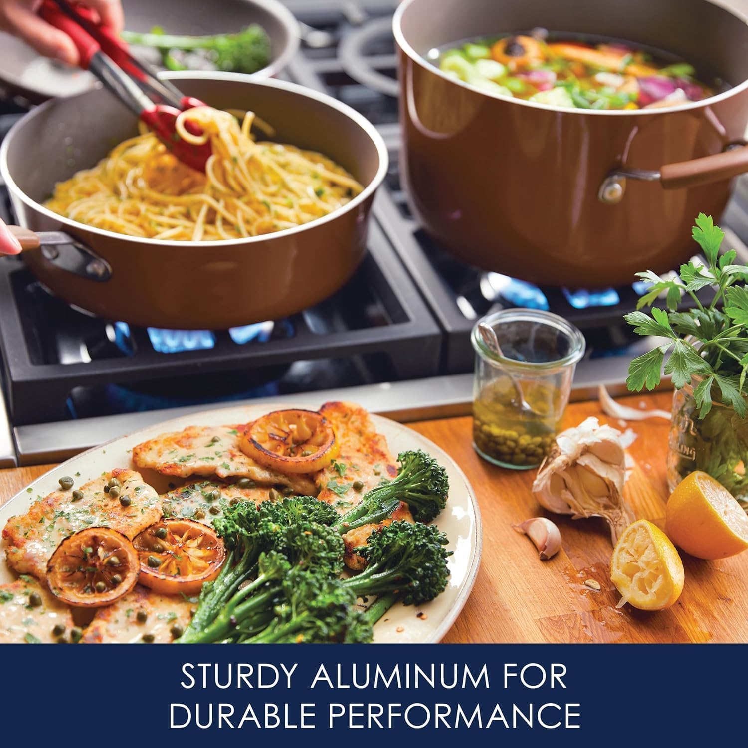 Rachael Ray - 16802 Rachael Ray Cucina Nonstick Cookware Pots and Pans Set, 12 Piece, Sea Salt Gray