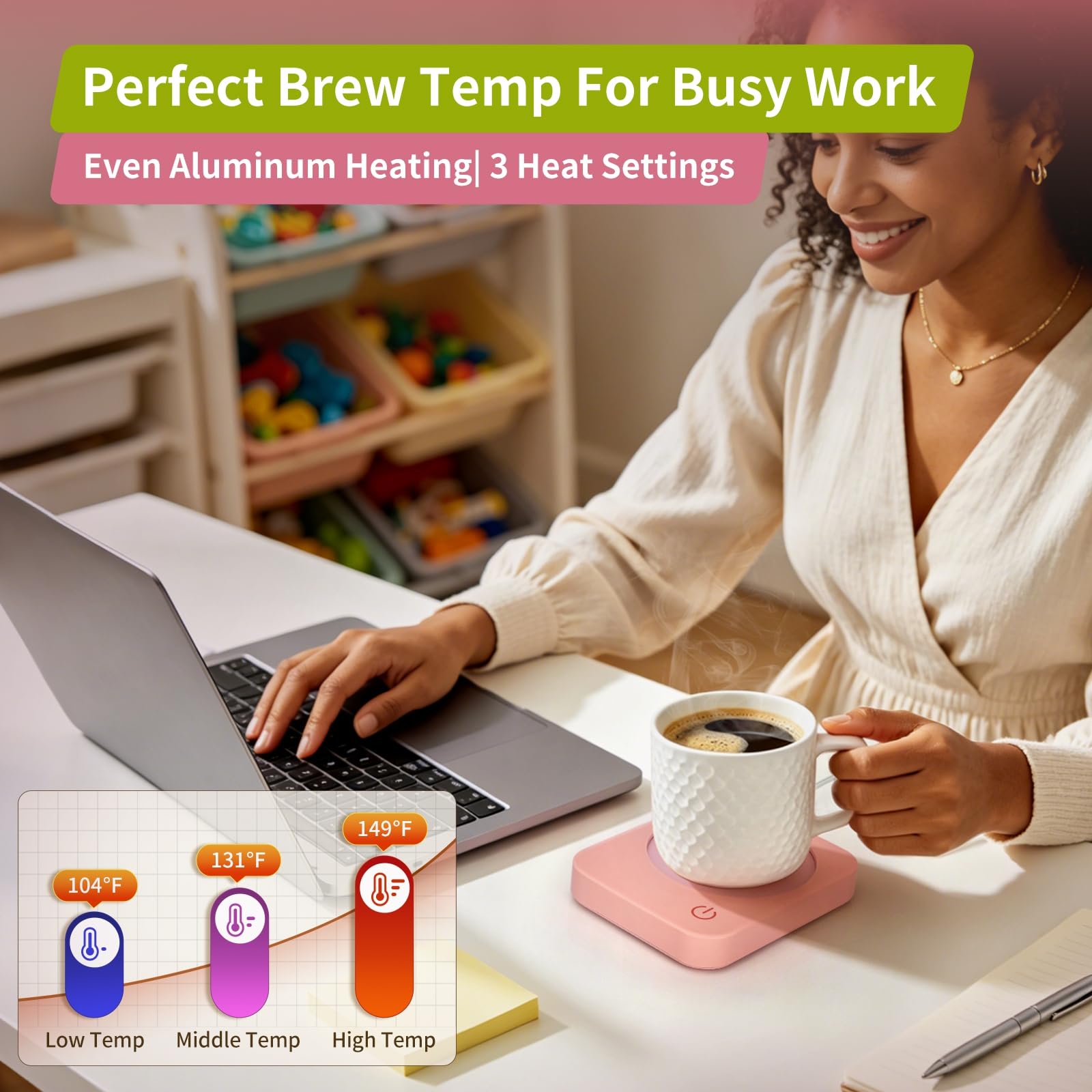 VOBAGA Coffee Mug Warmer for Desk with Auto Shut Off & 3-Temp Settings, Coffee Cup Warmer with Smart Safety Alert Home Office Accessory, Perfect for Coffee, Tea, Milk (Mug for Display)