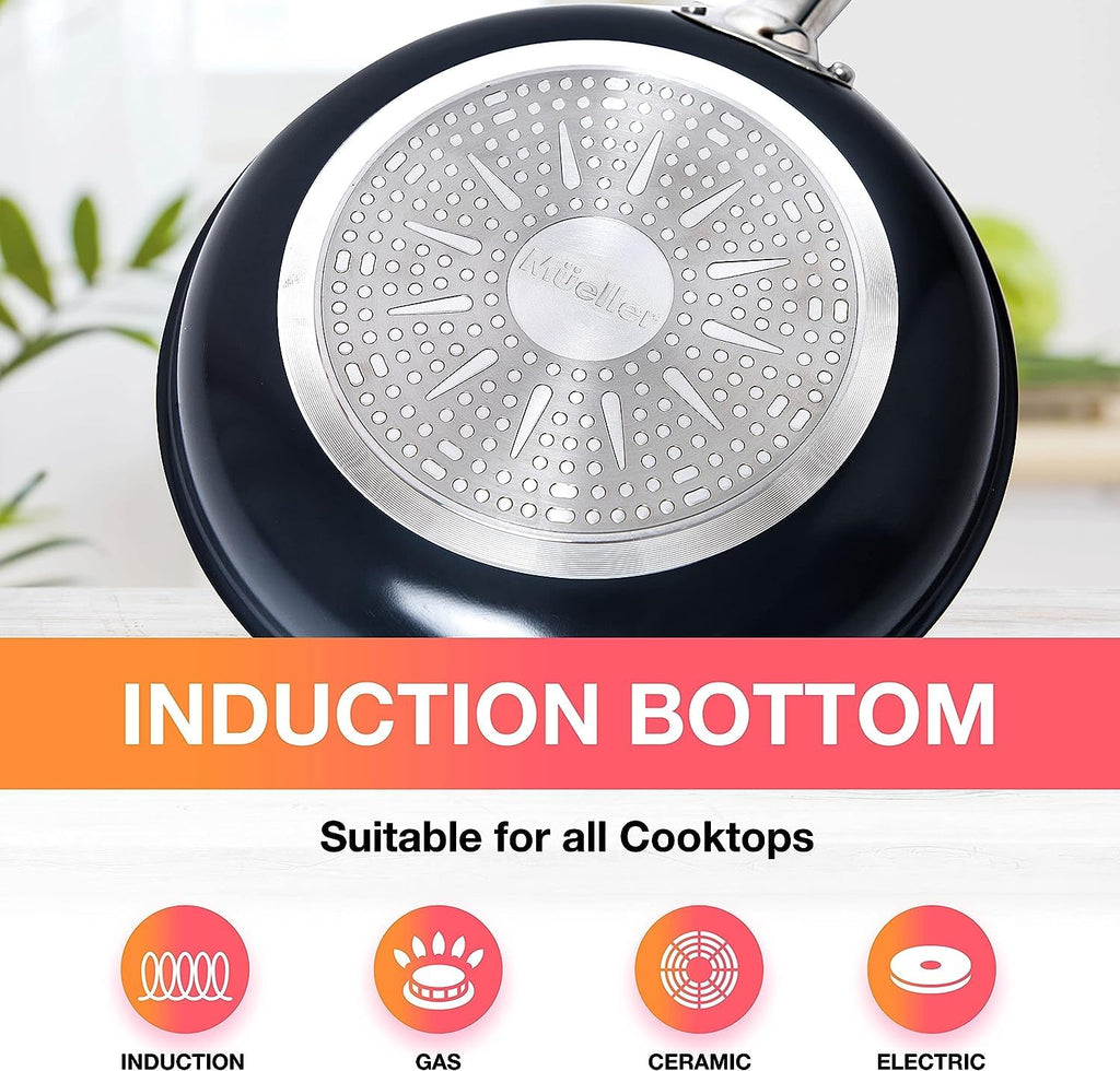 Mueller Pots and Pans Set 17-Piece, Ultra-Clad Pro Stainless Steel Cookware Set, Ergonomic EverCool Handle, Induction Cookware, Includes Saucepans, Skillets, Dutch Oven, Stockpot, Steamer For Cooking