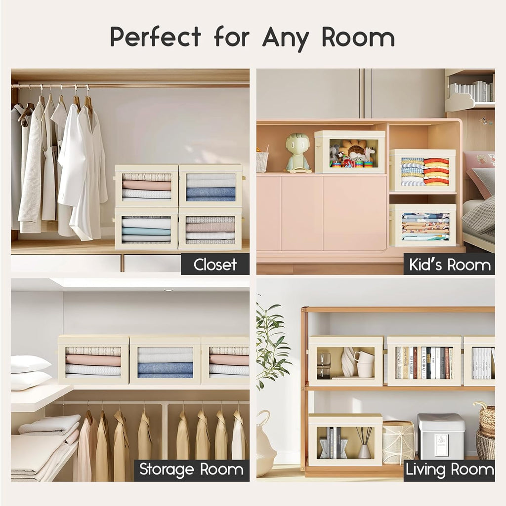 Homsorout 6 Pack & 3 Pack Collapsible Storage Bins with Lids - Stackable Storage Containers with Window, Fabric Organizing Bins for Closet, Home & Office