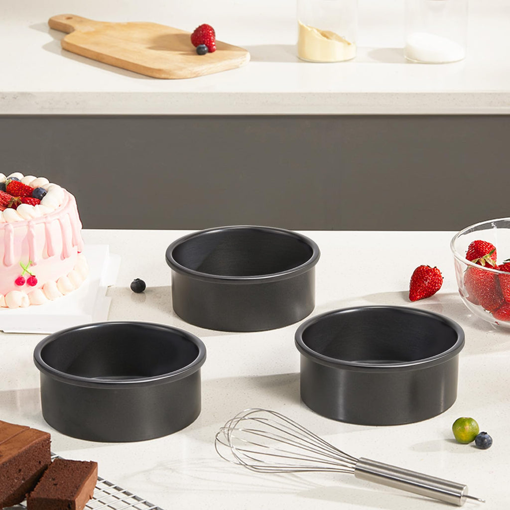 HONGBAKE 8x8 Cake Baking Pan Set, Nonstick Square Brownie Pans with Wider Grips, 2 Pieces, Heavy Duty, Grey