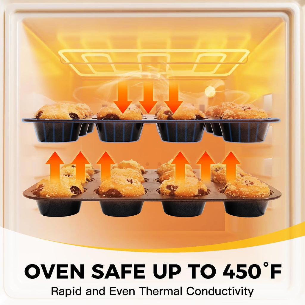 HONGBAKE Muffin Pan for Baking, Nonstick Cupcake Tin 12 Cup, 4 Pack Cup Cake Tray, Premium Cheesecake Pans, Dishwasher Safe - Dark Grey