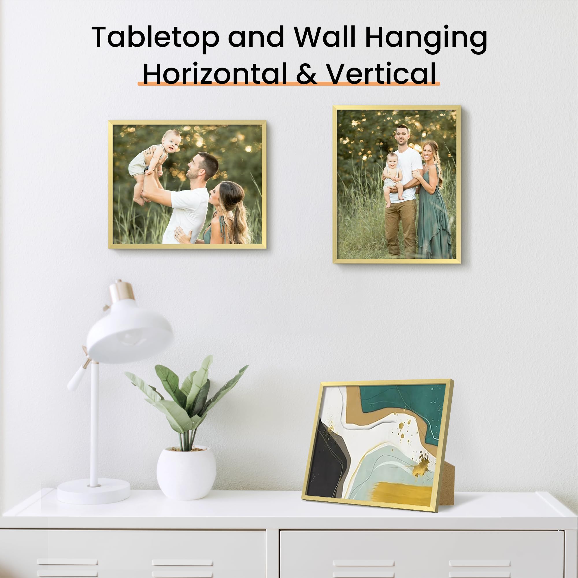 upsimples 5x7 Picture Frame Set of 3, Made of High Definition Glass for 5 x 7 Black Frames, Wall and Tabletop Display Thin Border Photo Frame for Home Décor