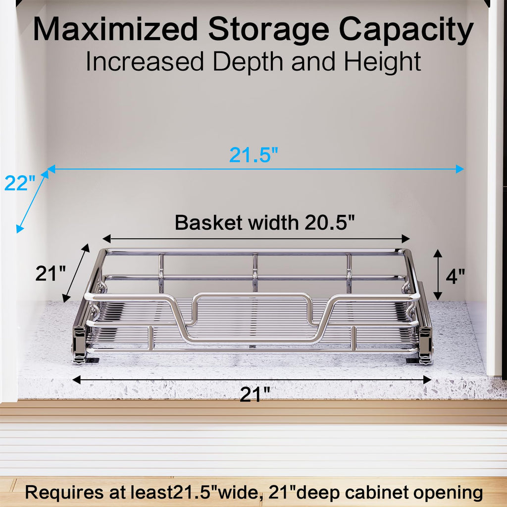 2-Tier Kitchen Cabinet,Pull Out Cabinet Organizer,Shelf and Drawer Organizer Slide Out Pantry Storaqe Basket in Multiple Sizes (12" W x21 D)