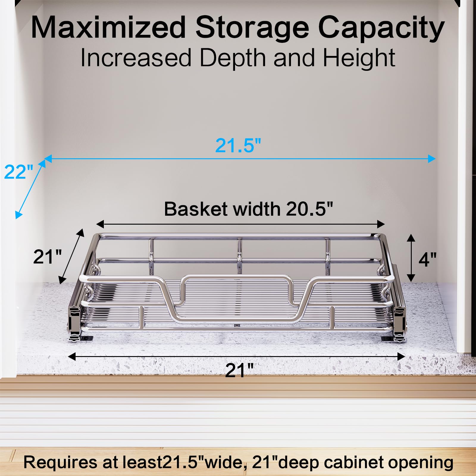 2-Tier Kitchen Cabinet,Pull Out Cabinet Organizer,Shelf and Drawer Organizer Slide Out Pantry Storaqe Basket in Multiple Sizes (12" W x21 D)