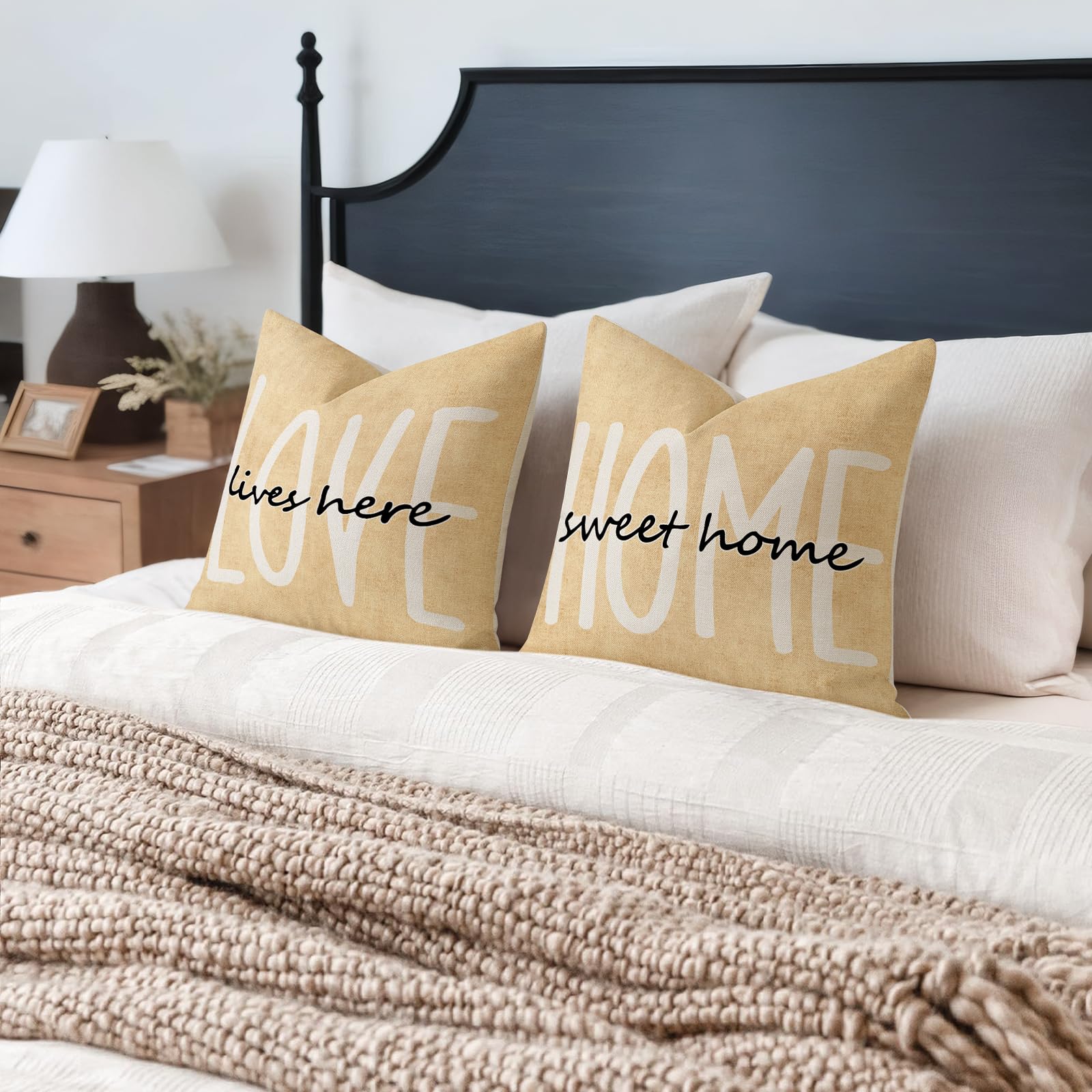 YCOLL Farmhouse Pillow Covers 18x18 Set of 4 Throw Pillow Covers Rustic Linen Decorative Pillows Square Cushion Covers for Couch Sofa Bedroom Home Decor