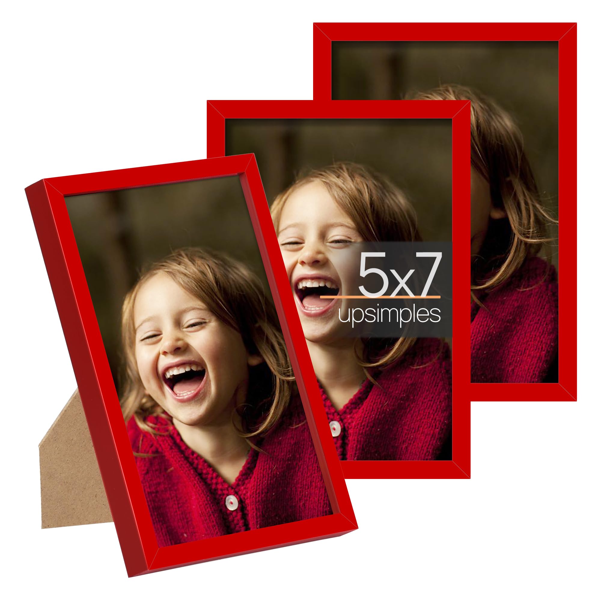 upsimples 5x7 Picture Frame Set of 3, Made of High Definition Glass for 5 x 7 Black Frames, Wall and Tabletop Display Thin Border Photo Frame for Home Décor
