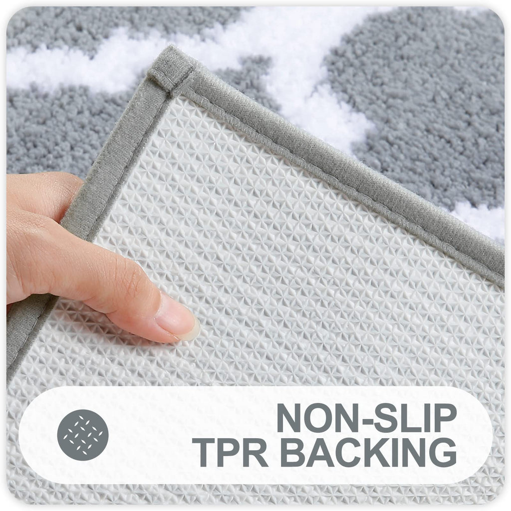 OLANLY Bathroom Rugs Set 2 Piece, Microfiber Bath Shower Mat and U-Shaped Toilet Rug, Machine Wash Dry, Non-Slip Absorbent Shaggy Bath Mats for Tub, Shower and Bathroom (24"x16"+24"x20", Grey)