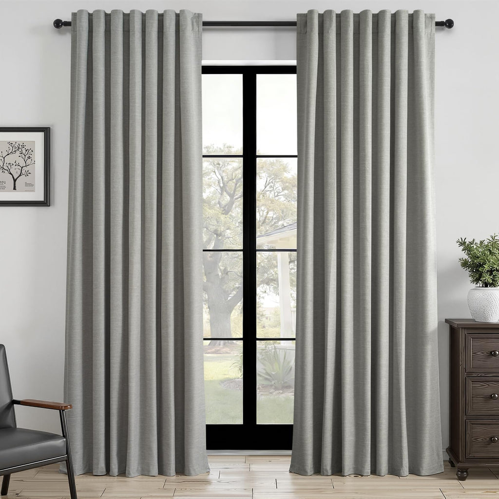 Topfinel Cream Linen Blackout Curtains 84 Inch Long for Bedroom Living Room, Ivory Pinch Pleat Back Tab Full Blackout Drapes Farmhouse Boho Curtains for Window, White Neutral Curtains 52" X 84" 7 FT