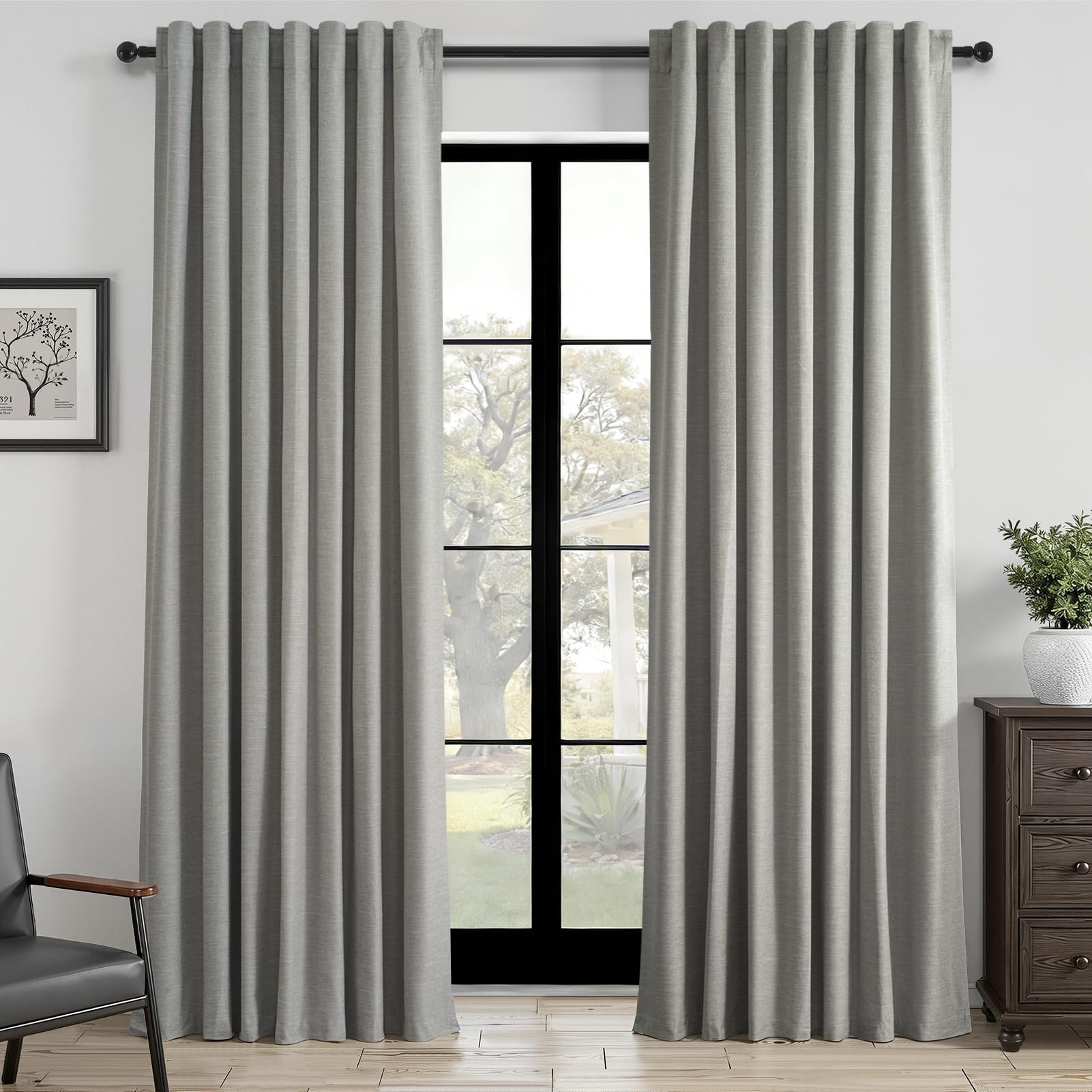Topfinel Cream Linen Blackout Curtains 84 Inch Long for Bedroom Living Room, Ivory Pinch Pleat Back Tab Full Blackout Drapes Farmhouse Boho Curtains for Window, White Neutral Curtains 52" X 84" 7 FT