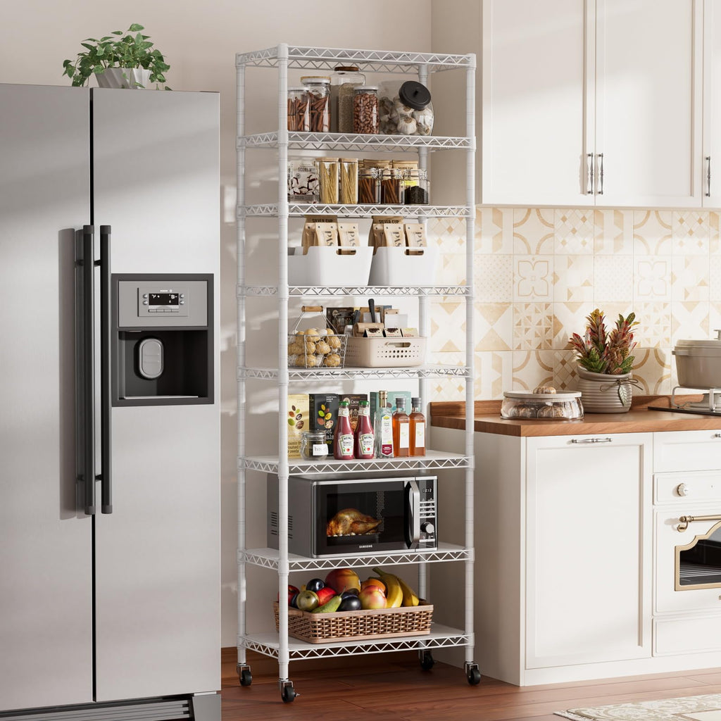 SINGAYE 3 Small Shelves Storage Shelf Wire Shelving Unit Metal Shelf Adjustable Organizers Storage Shelving with Wheels for Bathroom Laundry Room Kitchen Pantry11.5”D x 17.5”W x 30.5”H White