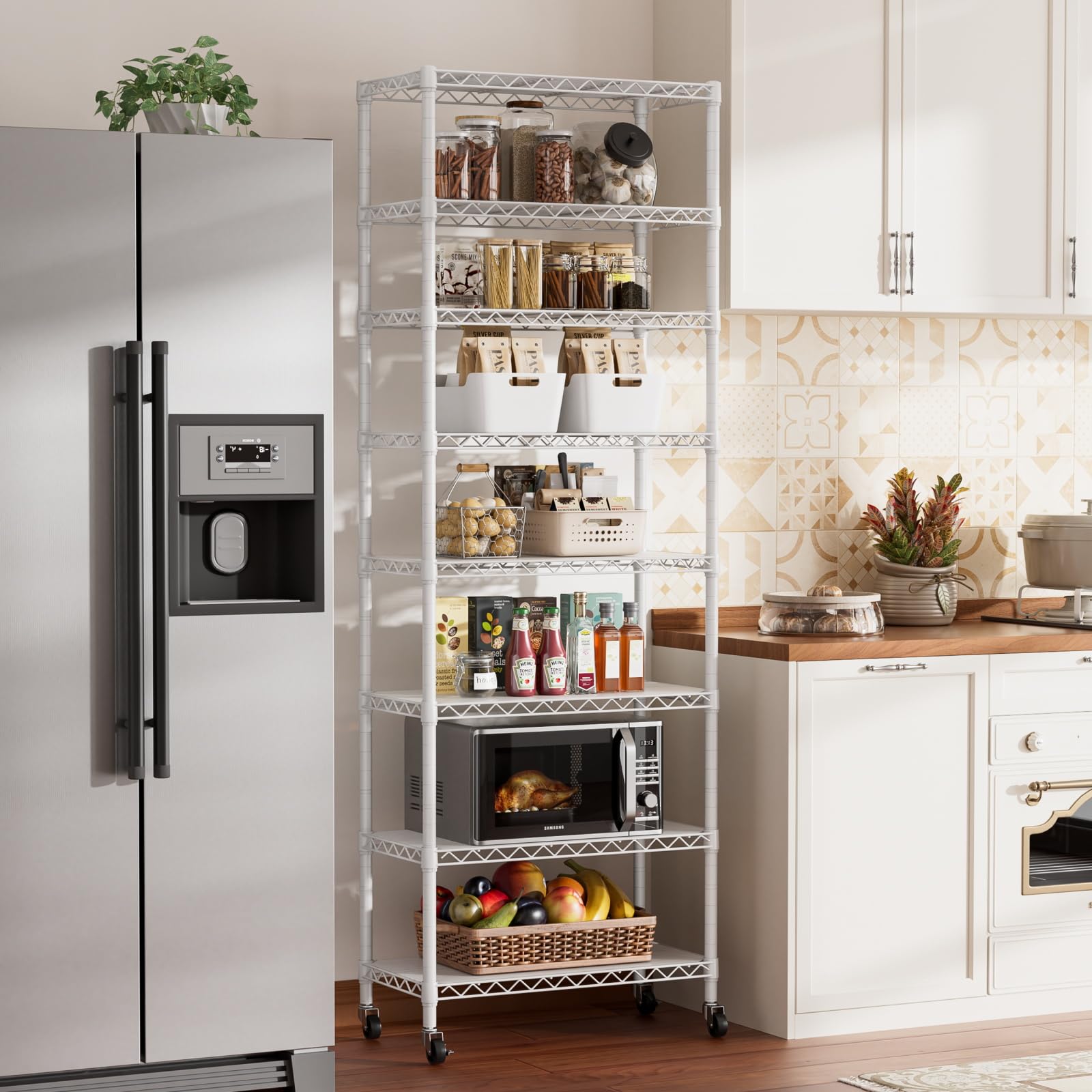 SINGAYE 3 Small Shelves Storage Shelf Wire Shelving Unit Metal Shelf Adjustable Organizers Storage Shelving with Wheels for Bathroom Laundry Room Kitchen Pantry11.5”D x 17.5”W x 30.5”H White