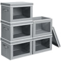 Homsorout Storage Bins with Lids - Fabric Storage Boxe with Window, Collapsible Closet Organizers with Handles, 3 Pack Decorative Bin, Home Cubes Baskets for Clothes, Hat, Books, Dark Grey