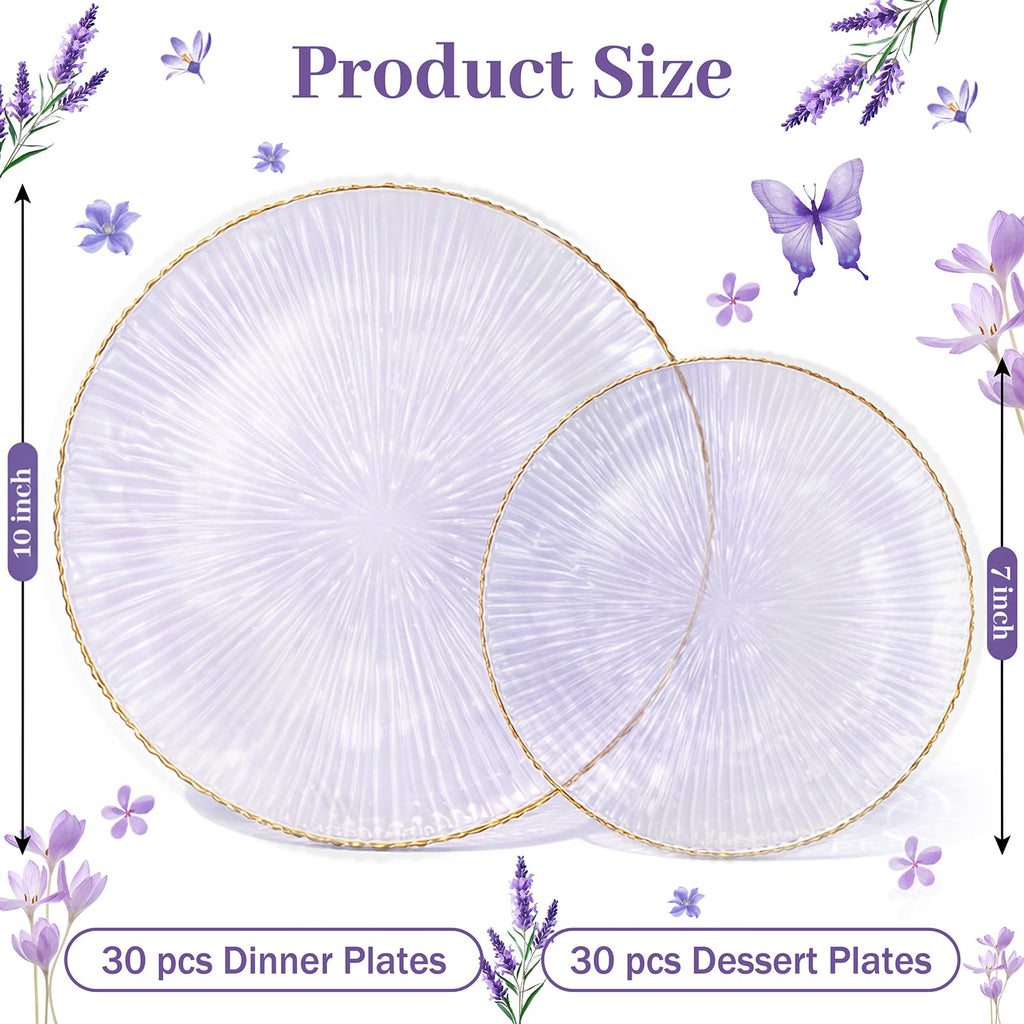 DaYammi 60Pcs Sage Green Plastic Plates with Gold Rim,Disposable Plates Set Includes 30 Dinner Plate & 30 Salad Plate,Fancy Green Party Plates with Radial Texture for Party Wedding Dinner