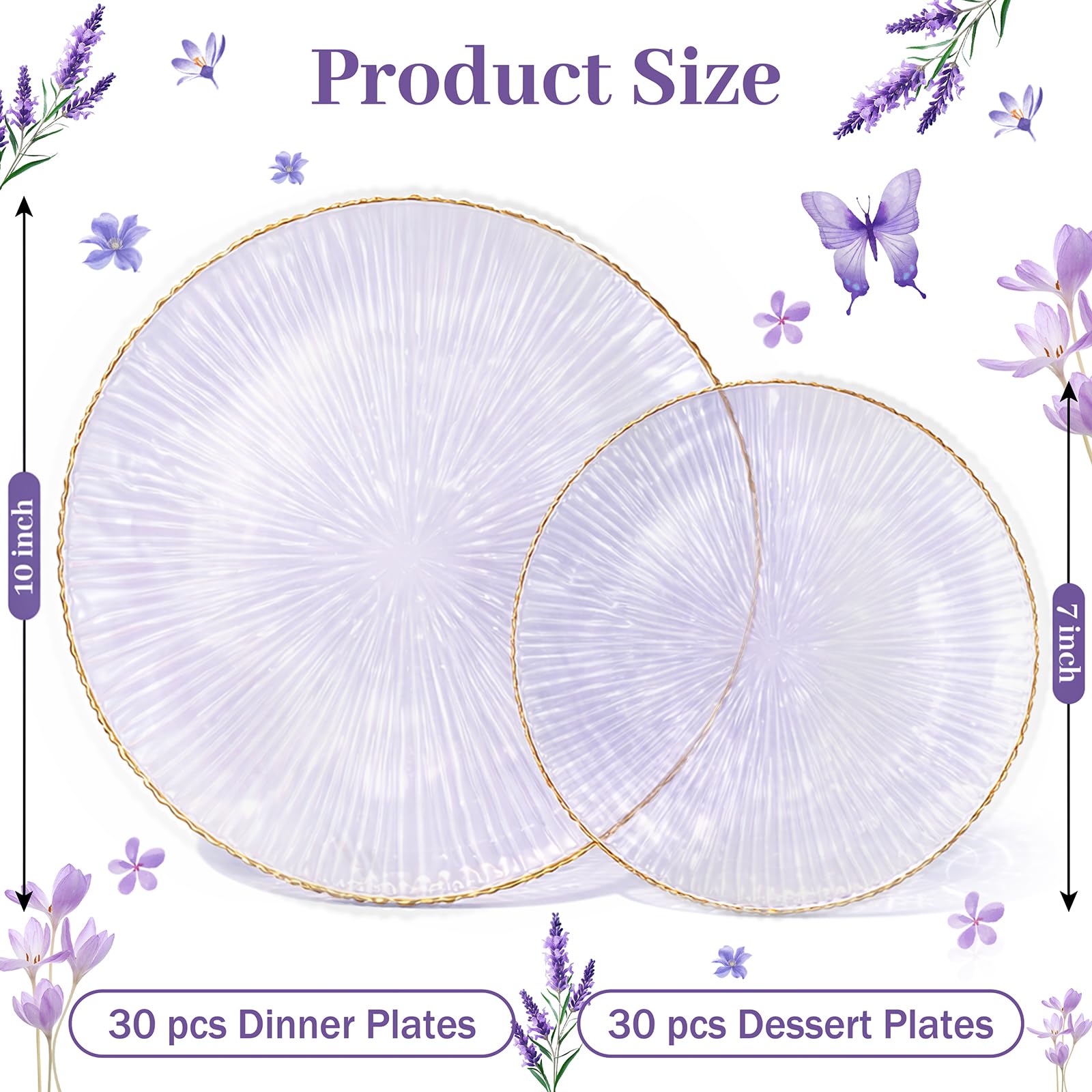 DaYammi 60Pcs Sage Green Plastic Plates with Gold Rim,Disposable Plates Set Includes 30 Dinner Plate & 30 Salad Plate,Fancy Green Party Plates with Radial Texture for Party Wedding Dinner