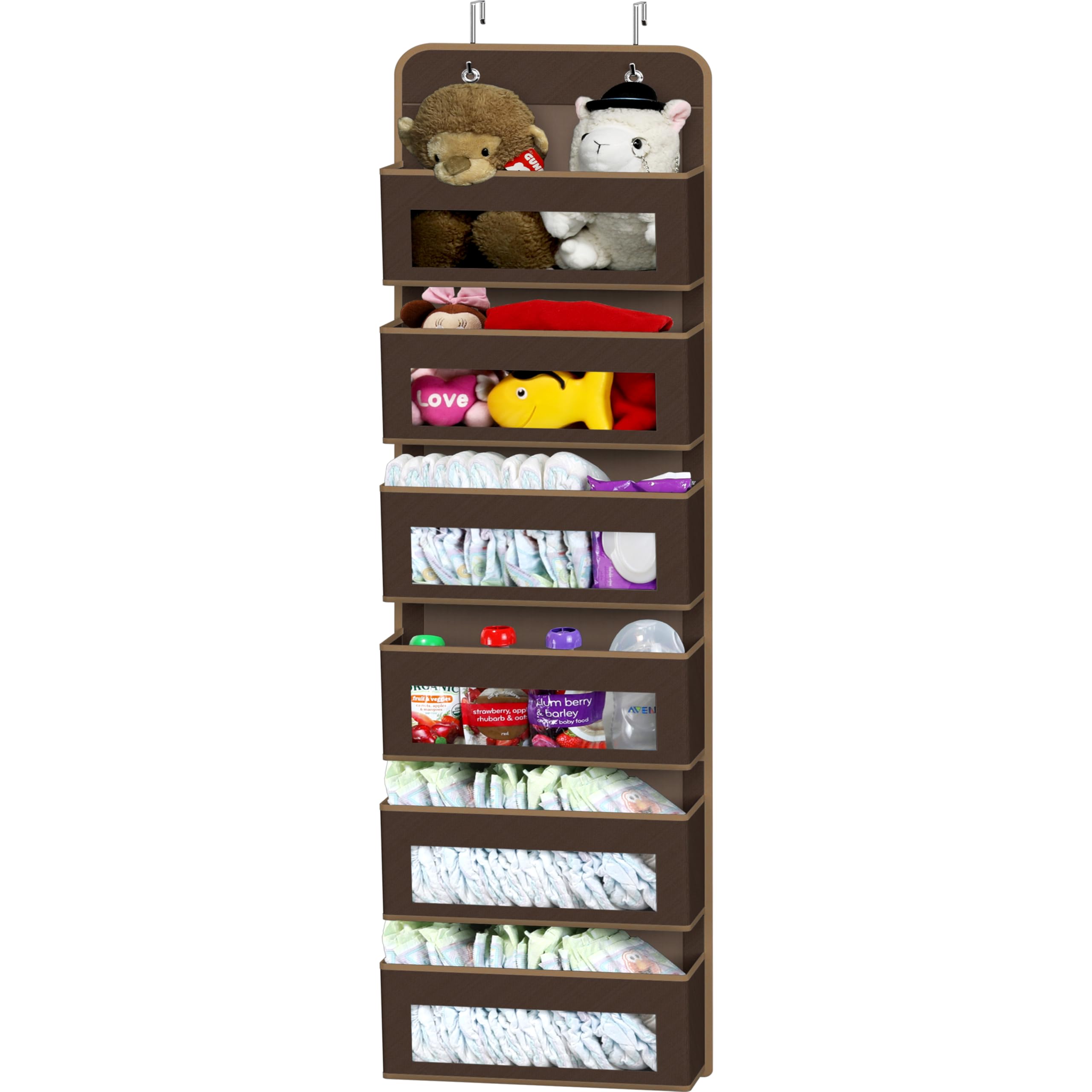 Simple Houseware 6 Clear Window Pocket Over Closet Door Storage Hanging Organizer for Bedroom, Bathroom, Pantry, Beige