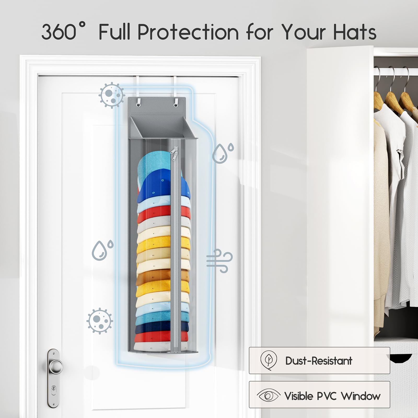 Homsorout Hat Rack for Door and Closet – Large Capacity Hanging Hat Rack Organizer Holds 30-35 Caps, Over the Door Hat Storage Organizer for Bedroom, Entrance or Dorm, 1 Pack, Black