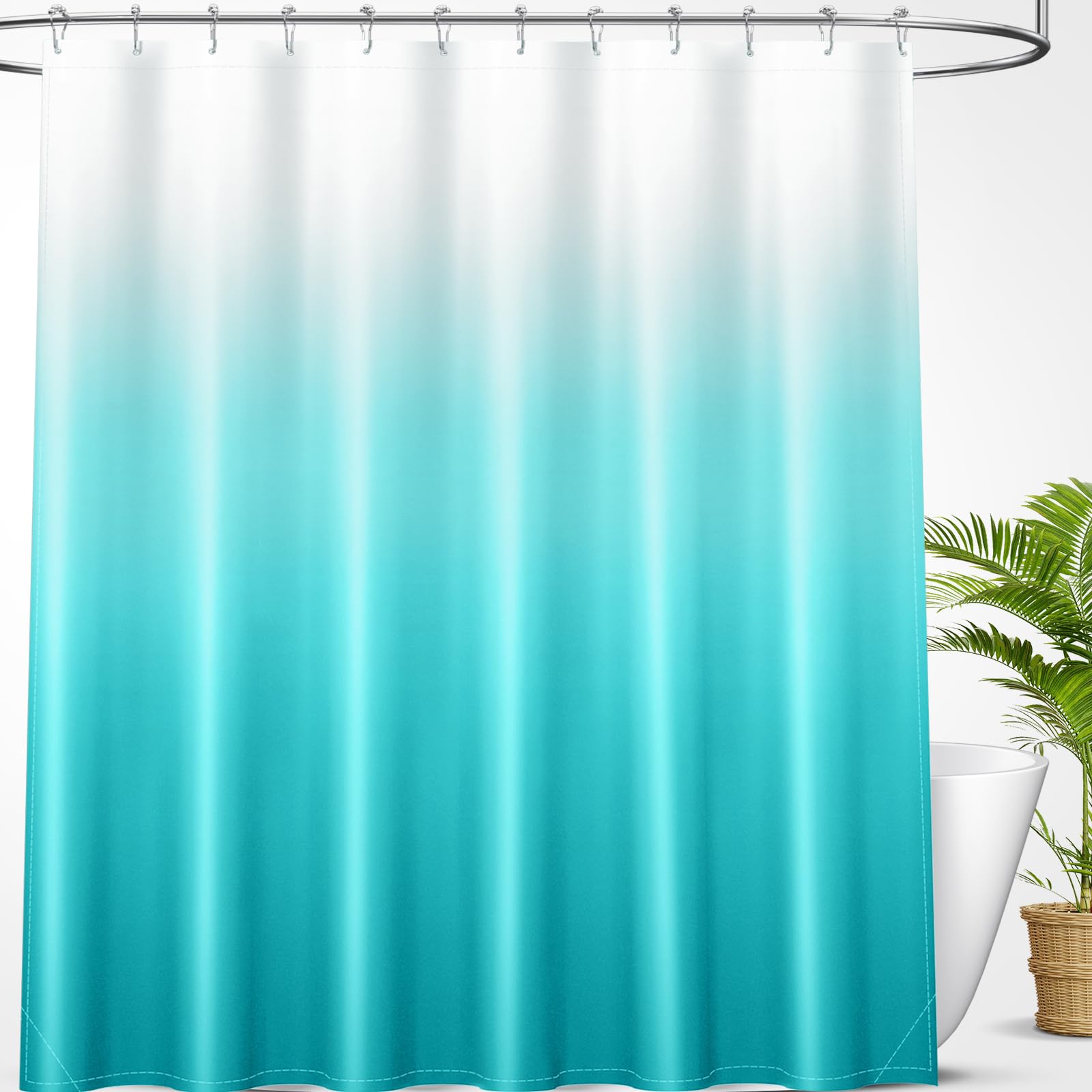 OLANLY Luxury Black and Grey Ombre Shower Curtain Sets with 12 Hooks, Waterproof and Washable Decorative Shower Curtains for Bathroom, 72x72 Inches