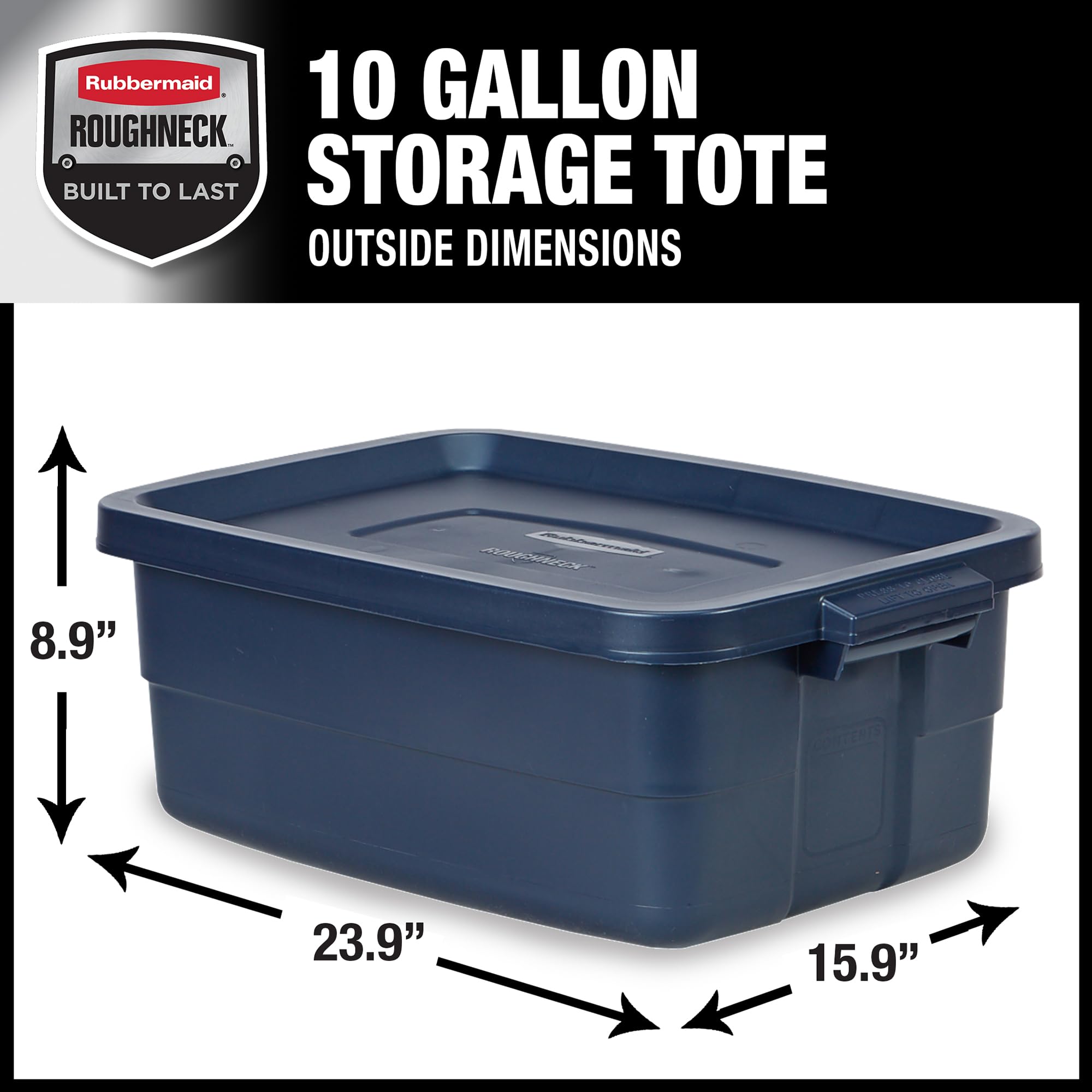 Rubbermaid Roughneck Tote 14 Gal, 6 Pack, Made in USA, Dark Indigo Metallic, Rugged Plastic Stackable Storage Bins with Lids and Handles