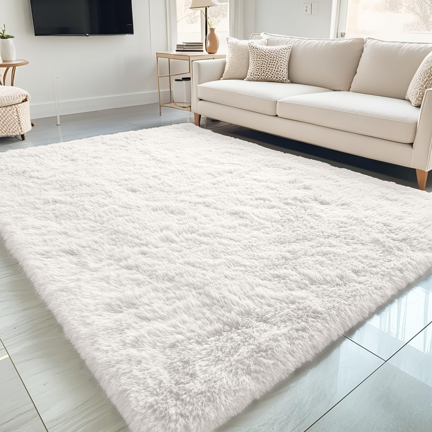 OLANLY Area Rugs for Living Room Bedroom, Machine Washable 4x5.9 ft Soft Fluffy Shaggy Bedside Rug, Indoor Floor Carpet for Kids Girls and Boys, Dorms, Nursery Rooms, Home Decor Aesthetic, Grey