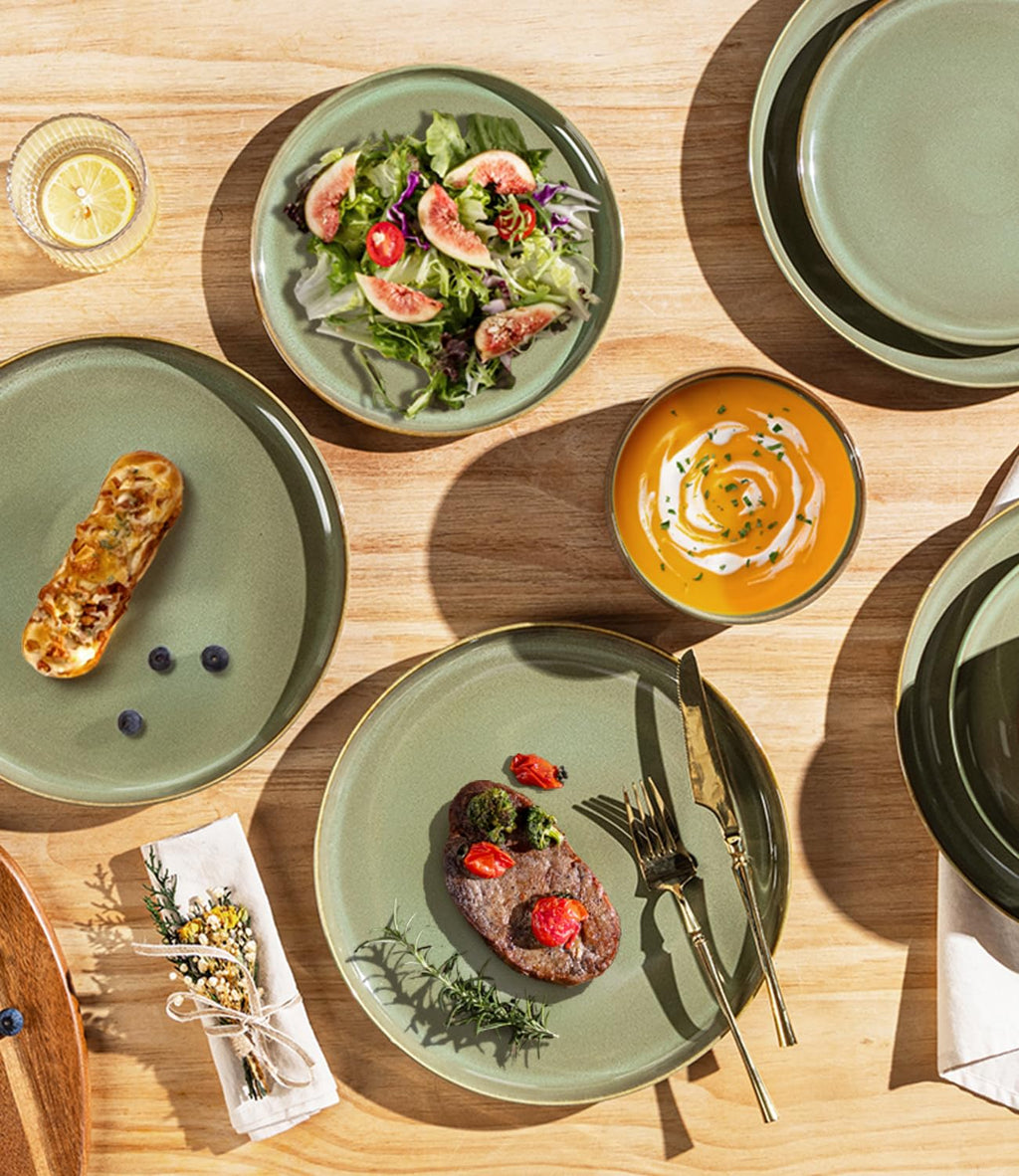TheTerra Ceramic Dinnerware Sets for 4, 12 Pieces Porcelain Lightweight Speckled Plates and Bowls Sets, Scratch Resistant Dish Set, Oven & Microwave & Dishwasher Safe