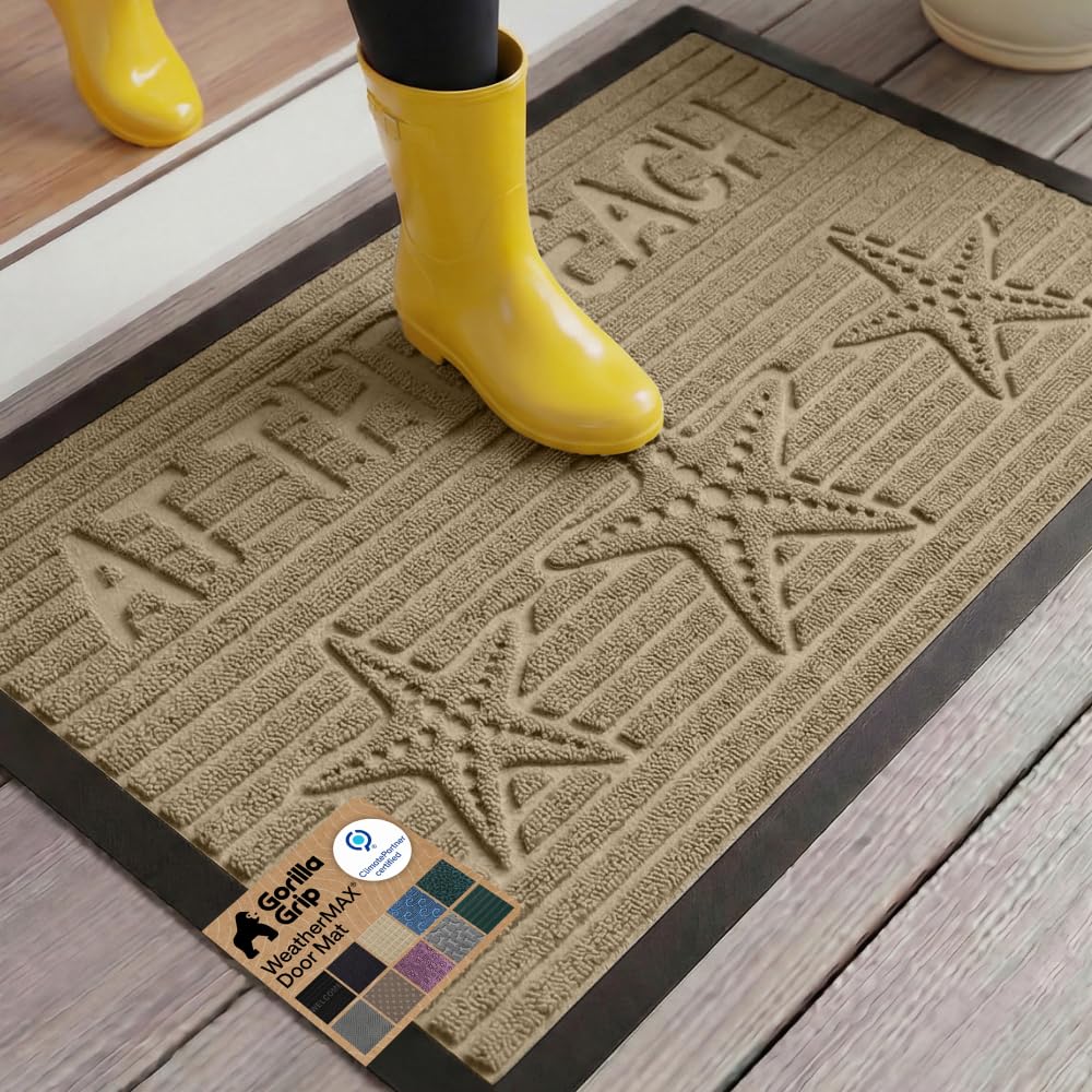 GORILLA GRIP 100% Waterproof All-Season WeatherMAX Doormat US Designed Natural Rubber, Stain Fade Resistant, Low Profile Indoor Outdoor Front Door Mats Outside Entrance, Easy Clean 29x17 Gray Diamond