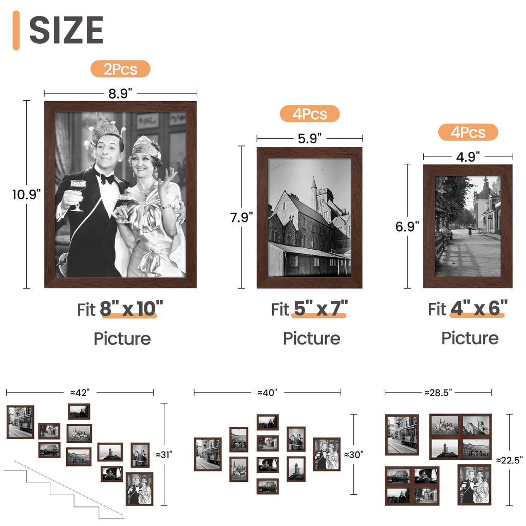 upsimples 10 Pack Picture Frames Collage Wall Decor for Mounting or Tabletop Display, Photo Gallery Frame Set for Family, Multi Sizes Including 8x10, 5x7, 4x6, Black