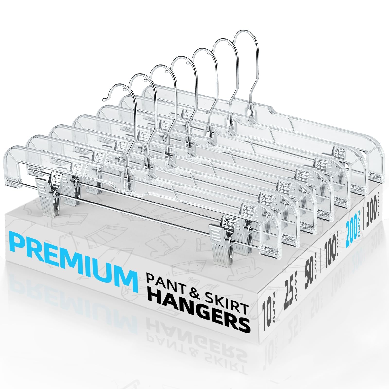 HOUSE DAY 50 Pack 14 inch Clear Plastic Pants Hangers with Clips, Skirt Hangers, Clip Hangers for Pants, Trouser Bulk Plastic Pant Hangers