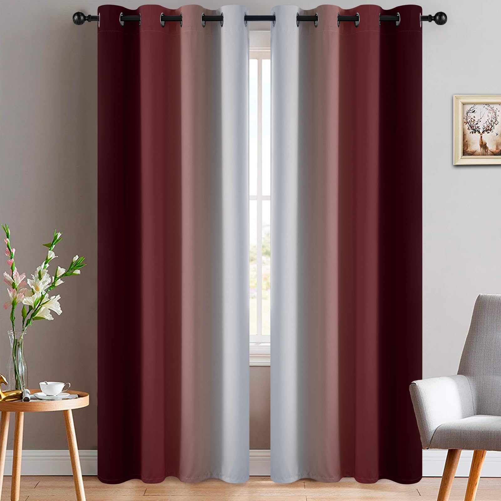 Yakamok Blue and Greyish White Ombre Curtains, Room Darkening Gradient Color Curtains for Bedroom, Light Blocking Thermal Insulated Window Drapes for Living Room(2 Panels, 52x84 Inch)