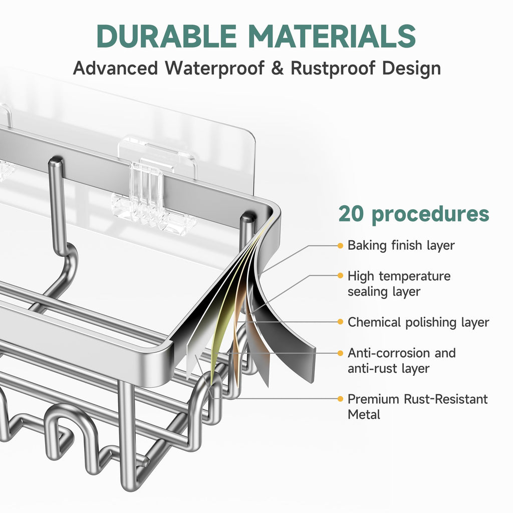 Veken Shower Caddy 6-Pack, Advanced Rustproof Design, No Drilling Adhesive Shelves, Rack with Soap Holder, Large Capacity Bathroom Organizers and Storage, Wall-Mounted Kitchen & Home Decor