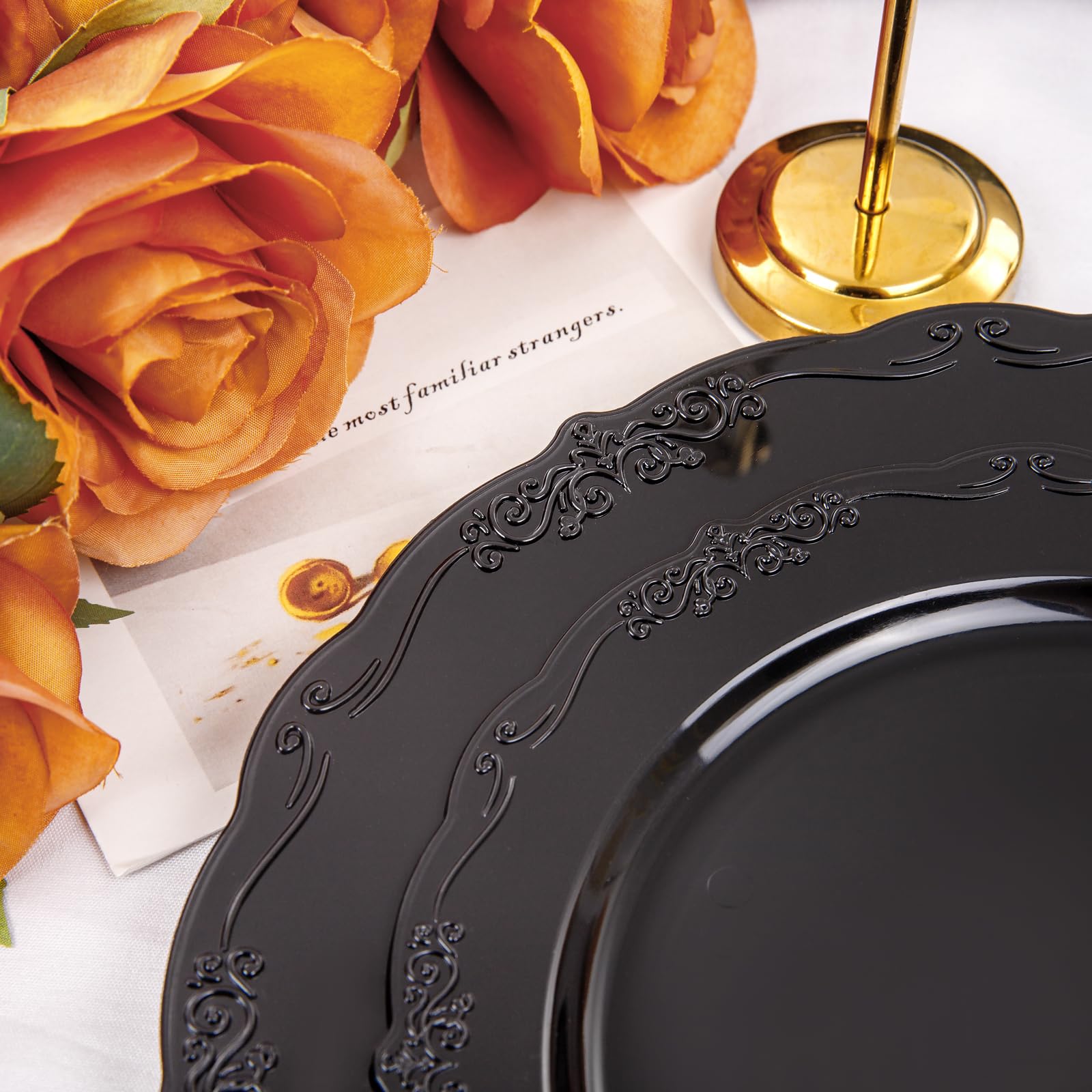 DaYammi 150Pcs Ivory Plastic Plates with Gold Rim,Disposable Plastic Plates Include 30 Dinner Plate,30 Salad Plate,30 Forks,30 Spoons,30 Knives,Ivory and Gold Plates for Party,Wedding,Mother's Day