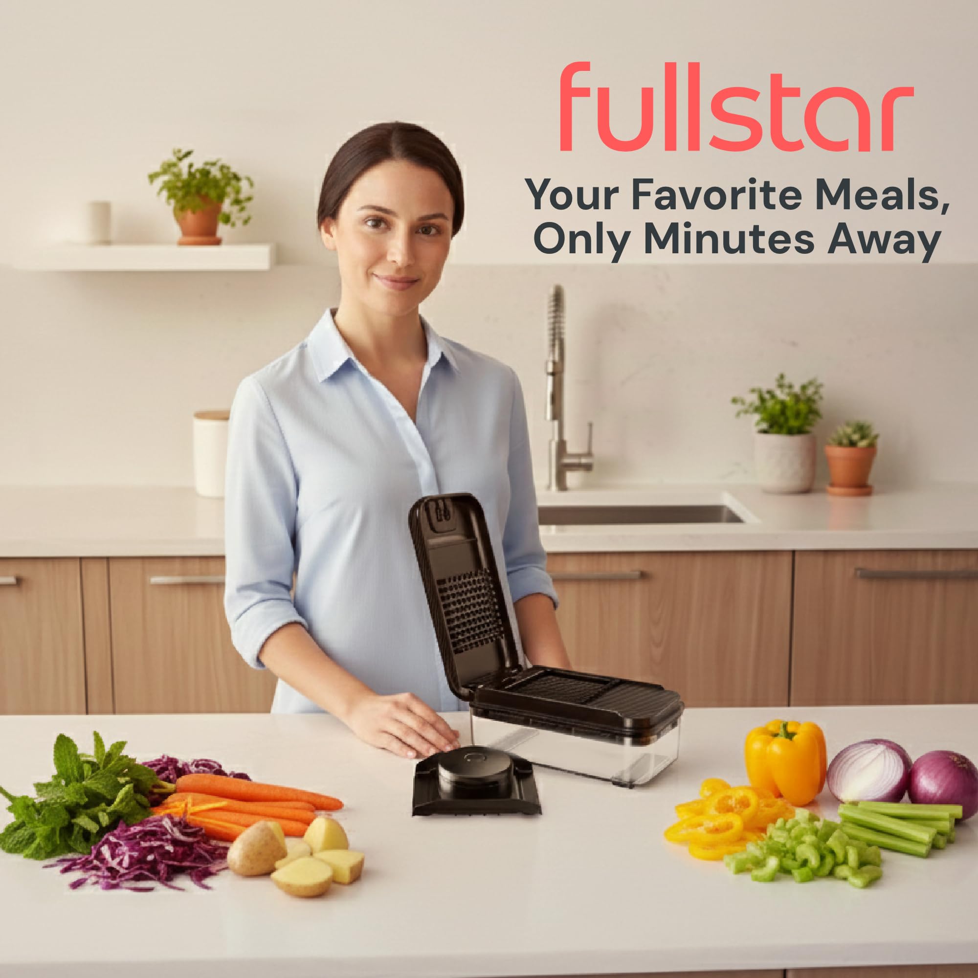 Fullstar Daily Vegetable Chopper and Mandoline Slicer - Kitchen Gadgets - Food Chopper with Container, Veggie Chopper, Fruit Cutter, Onion Dicer, Potato and Tomato Slicer for Salads (2-in-1, Black)