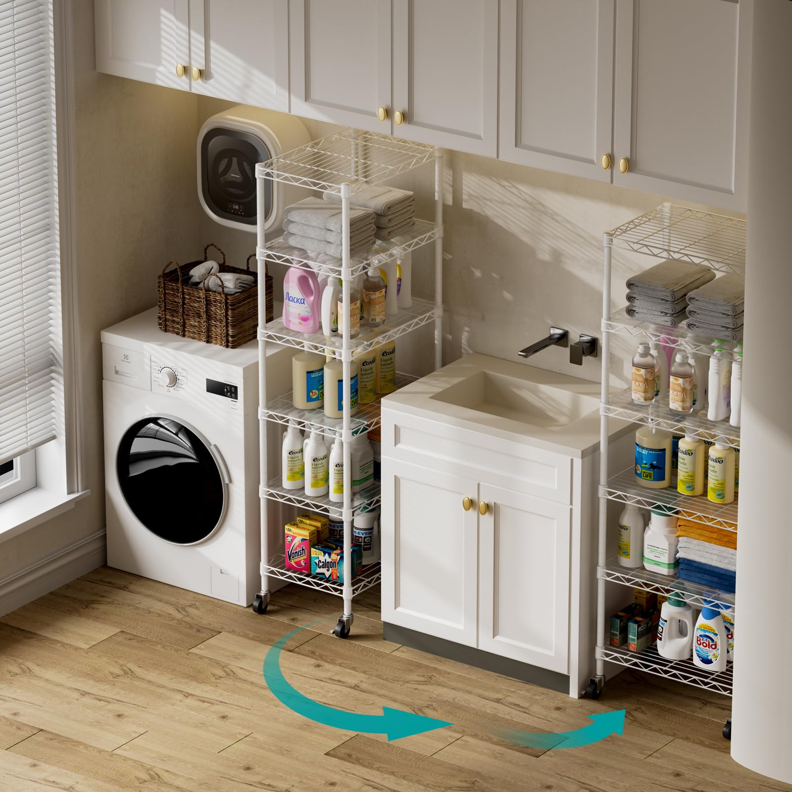 SINGAYE 3 Small Shelves Storage Shelf Wire Shelving Unit Metal Shelf Adjustable Organizers Storage Shelving with Wheels for Bathroom Laundry Room Kitchen Pantry11.5”D x 17.5”W x 30.5”H White