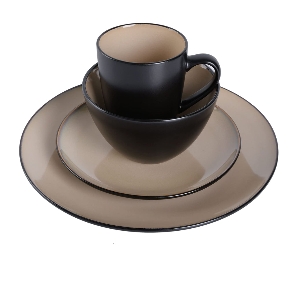 Gibson Elite Soho Lounge Round Reactive Glaze Stoneware Dinnerware Set, Service for 4 (16pc), Blue, Soho Round.