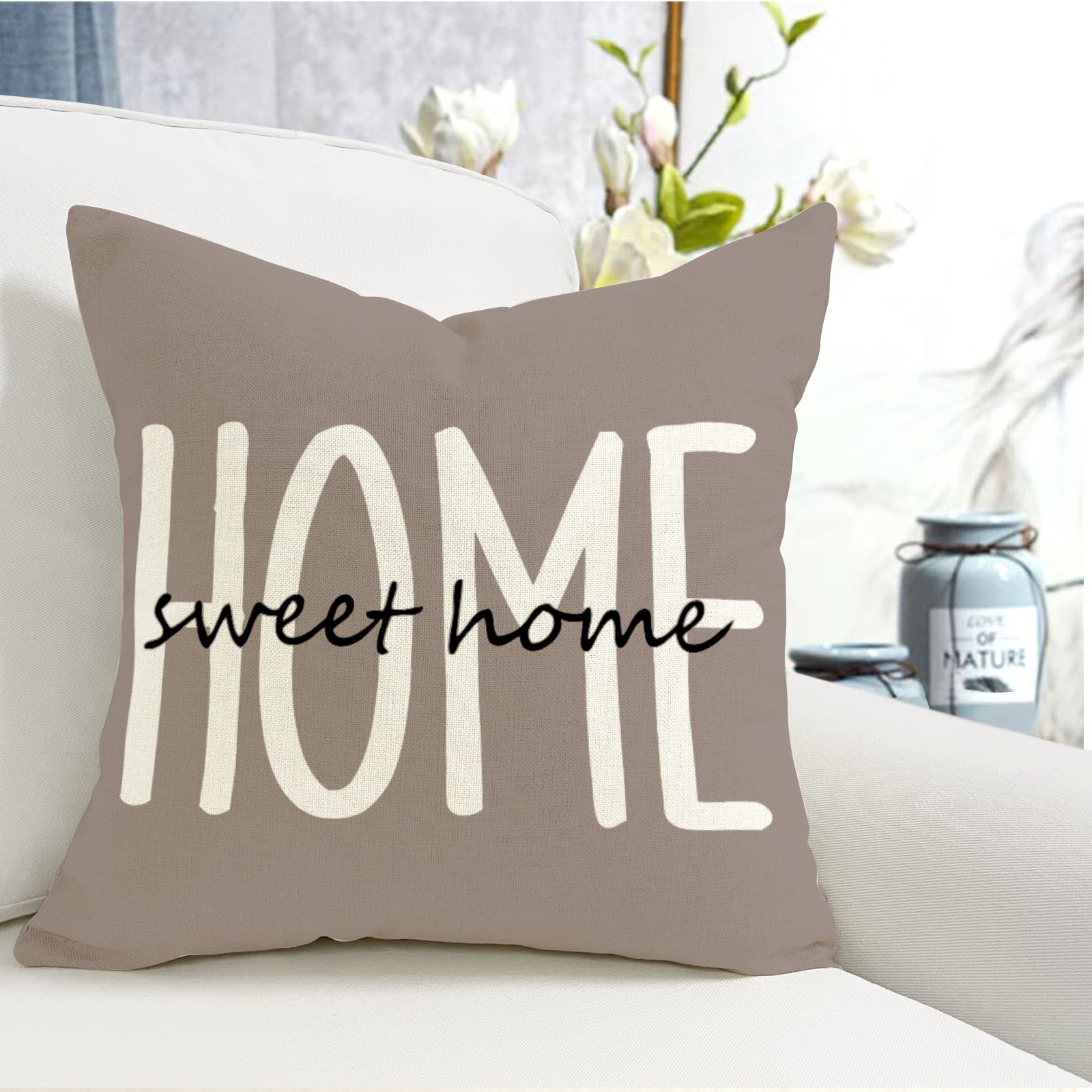 YCOLL Farmhouse Pillow Covers 18x18 Set of 4 Throw Pillow Covers Rustic Linen Decorative Pillows Square Cushion Covers for Couch Sofa Bedroom Home Decor