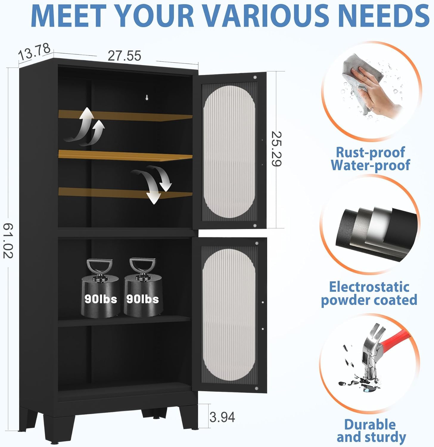 GAIOUS Metal Pantry Cabinet, Kitchen Pantry Storage Cabinets with 2 Door and 3 Adjustable Shelves, White Kitchen Pantry Cabinet, Freestanding Cupboard for Dining Room Living Room Bathroom