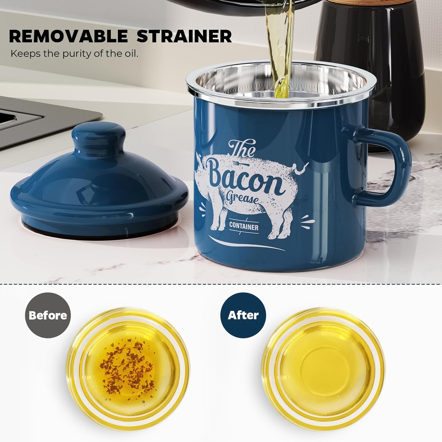 Red Meat Chopper and Blue Mini 15OZ Bacon Grease Container