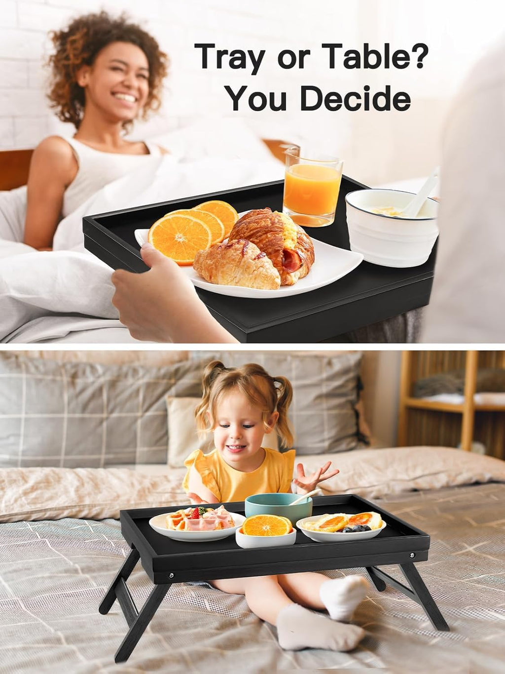 Bamboo Bed Tray Table with Foldable Legs, Breakfast Tray for Sofa, Bed, Eating, Working, Used As Laptop Desk Snack Tray by Pipishell