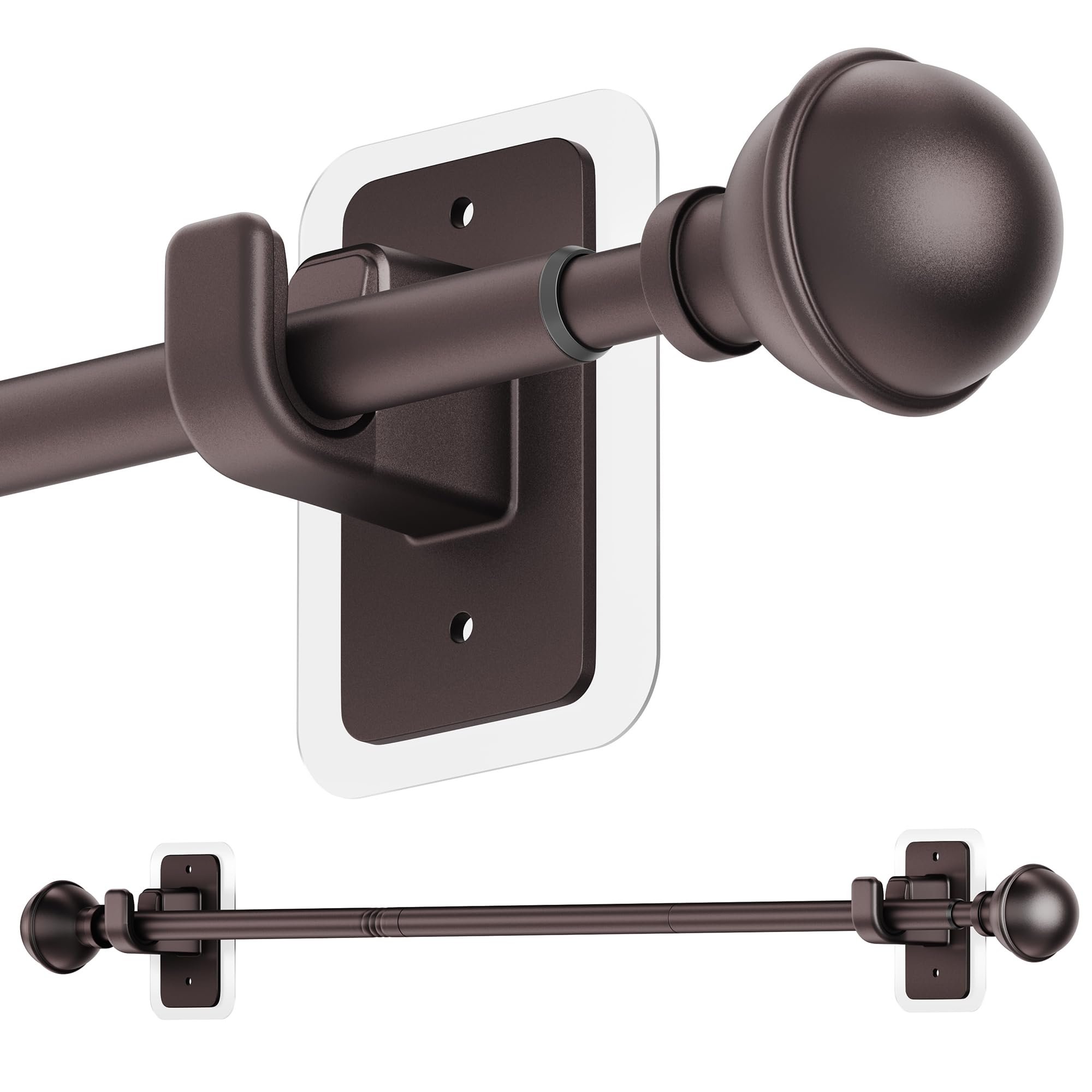 ENJOYBASICS No Drill Curtain Rods for Window 28 to 47 Inches, 5/8 Inch Diameter Renter Friendly Drapery Rod with Adhesive Brackets without Drilling, Adjustable from 27 to 52 Inches, Black