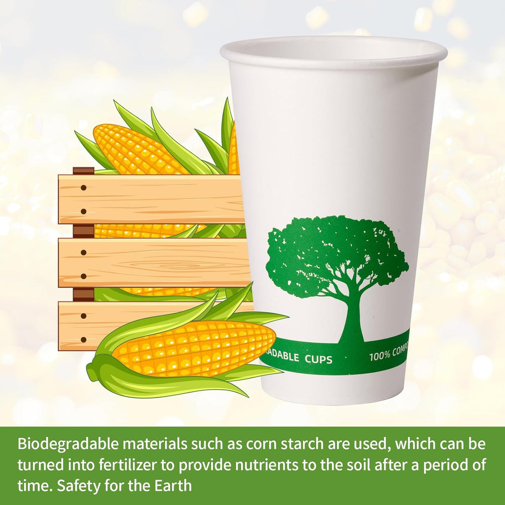 Vplus 150 Pack Compostable Disposable Paper Plates 10.25 inch and 240 Pack 16 oz Compostable Paper Cups