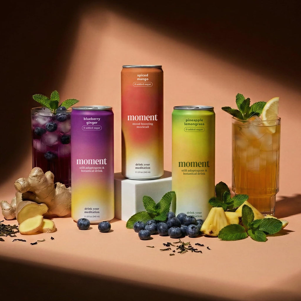 Moment Botanical Tea (Shark Tank) - Non Carbonated - Calm, Clarity & Relaxation with L-Theanine & Ashwagandha - Non Alcoholic Drinks - Sparkling Adaptogen Drink - 0 Sugar 0 Caffeine - 12 Pack 11.5 fl oz